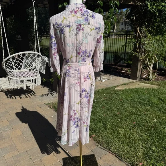 Nanette Lepore Floral Long Sleeve Dress - Purple and Cream - Picture 3 of 9